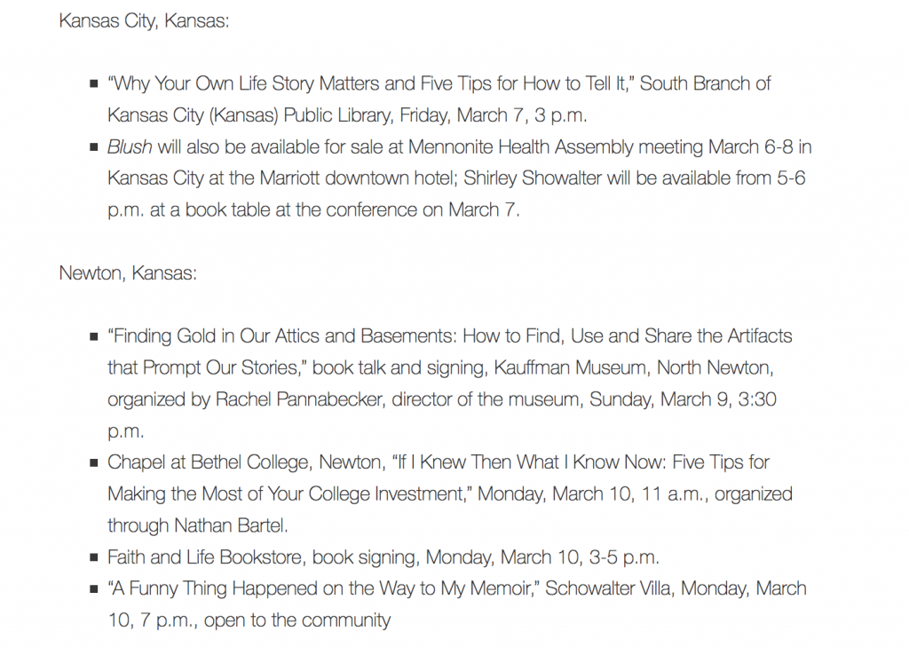 Kansas Book Tour March 6-11
