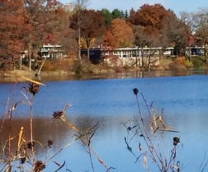 I'm living in the cottage to the left of the larger building. Photo take from the bridge between the Arboretum and the campus of St. John's University.