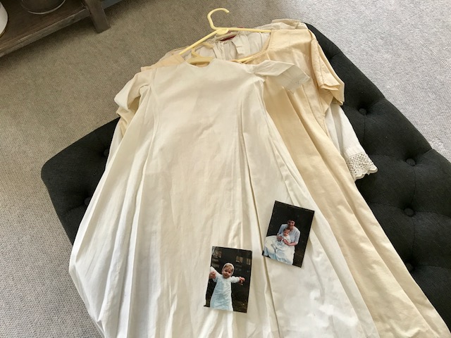 I purchased these old baby clothes at my Grandfather Hess's sale. We wore them in early springtime 1984.