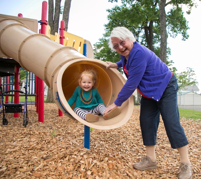Sharing an adventure in Frick Park.