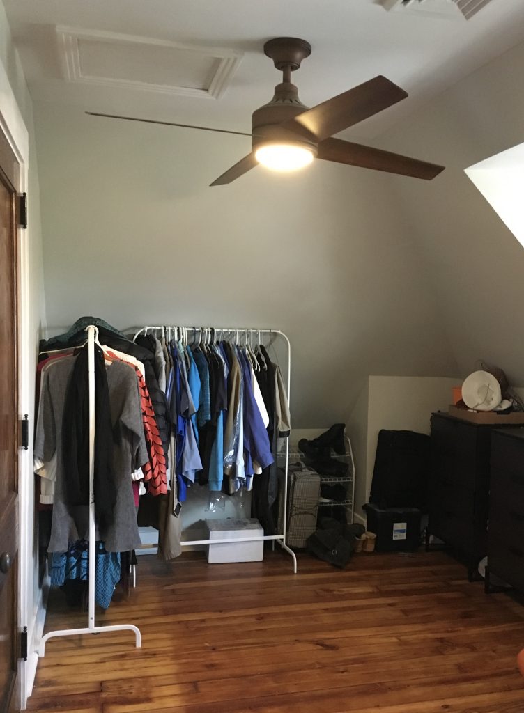 Our "closet" consists of two racks and dressers from Ikea.