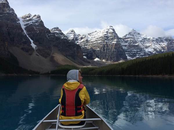 Paddling through Moraine Lake.