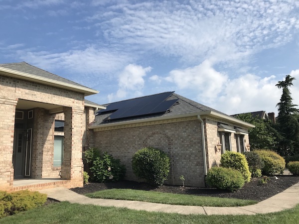 Solar array on garage roof.