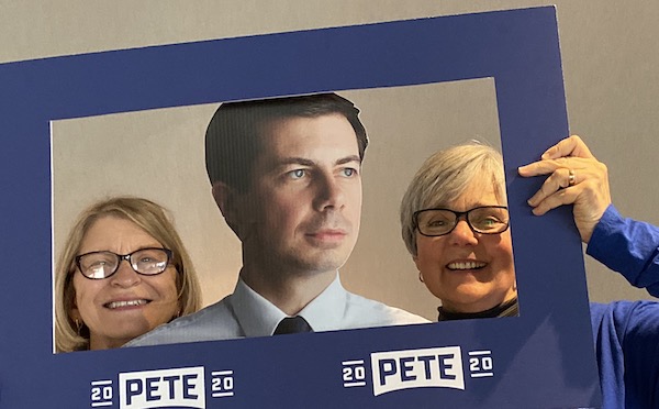 Carol Bodensteiner joins Mayor Pete and me at the base camp before the Nov. 1 rally and LJC Dinner.